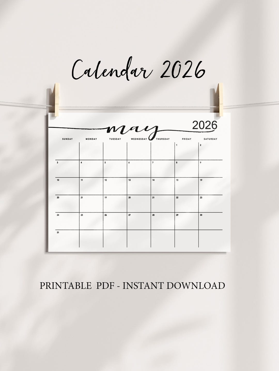 Minimalist 2026 Calendar Landscape Letter & A4, Monthly Pages and Year ...