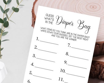Printable Baby Shower Game Guess What's in the Diaper Bag - Etsy