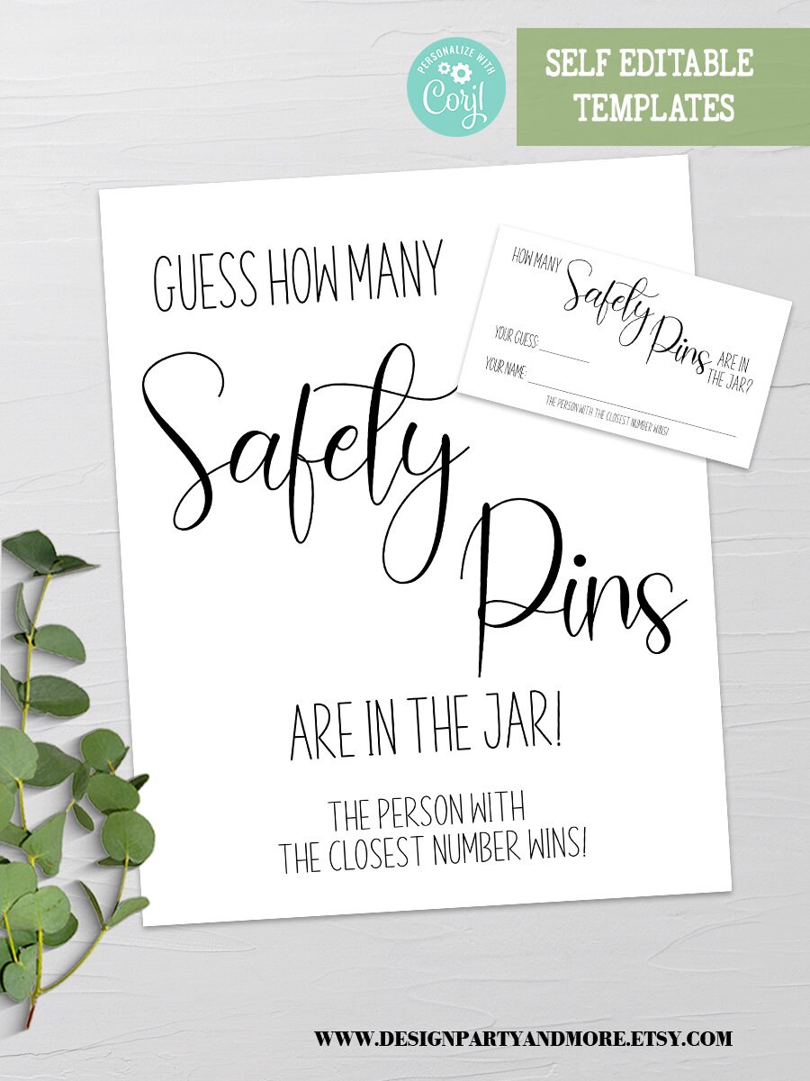 Guess How Many Safety Pins Game Editable Baby Shower Game Etsy