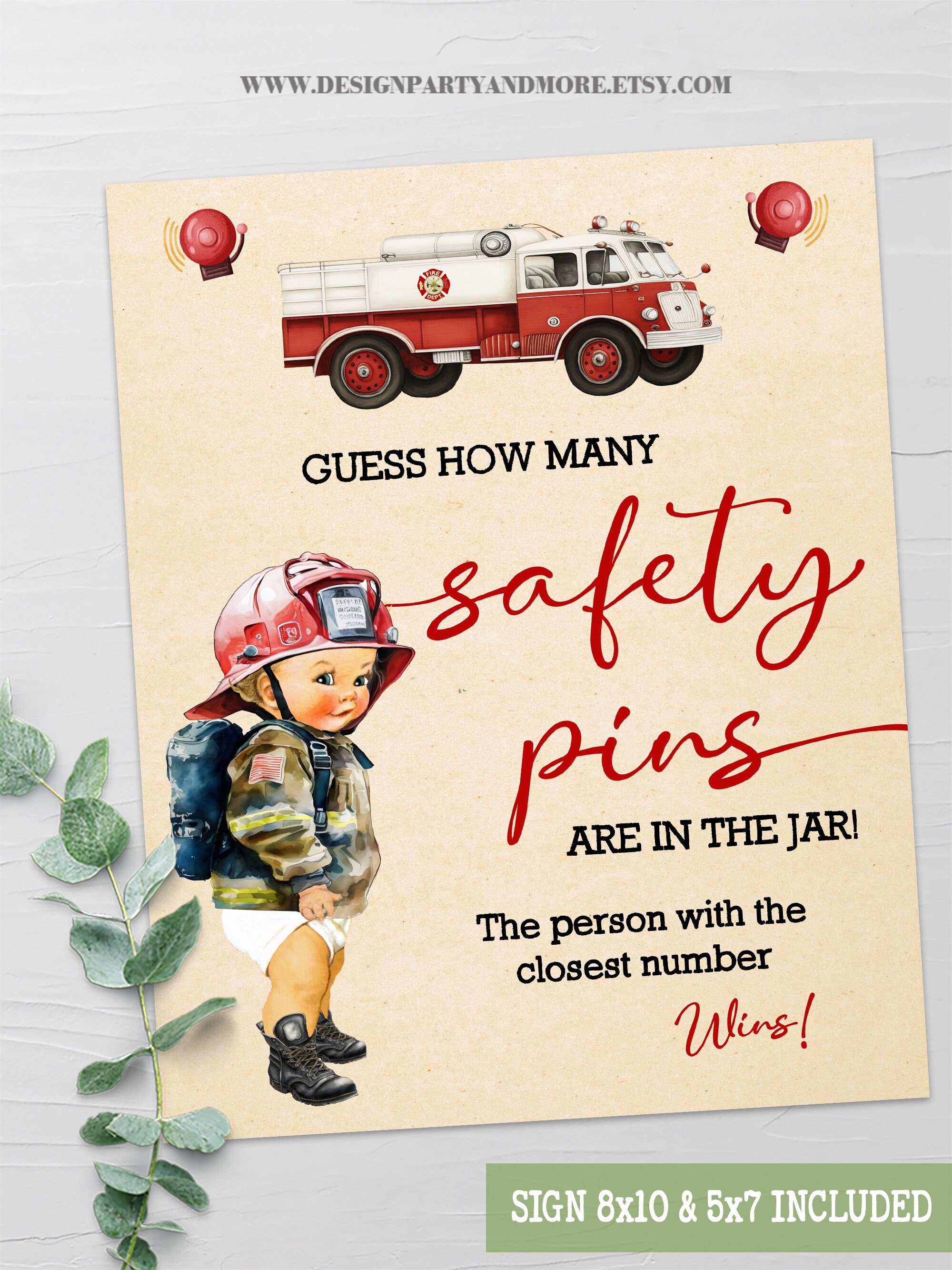 Little Firefighter Guess How Many Safety Pins Baby Shower Game, Fireman ...