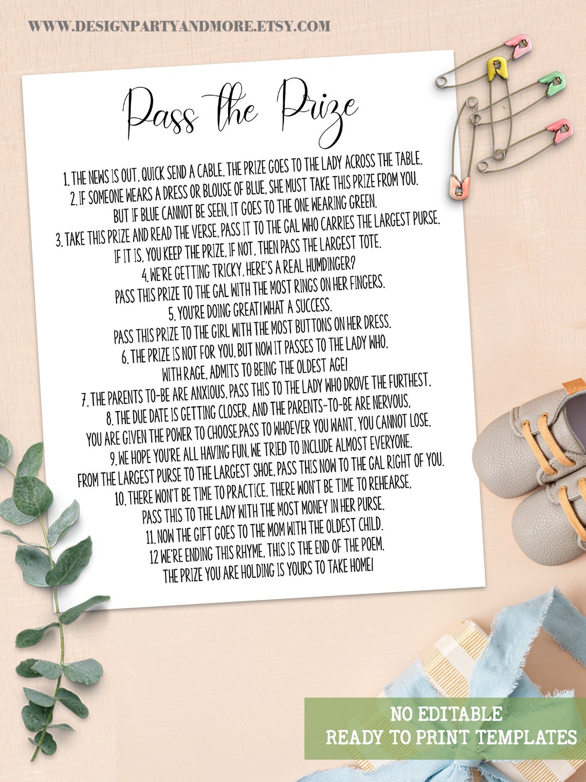 Pass the Prize Game Minimalist Baby Shower Game, Pass the Gift Baby ...