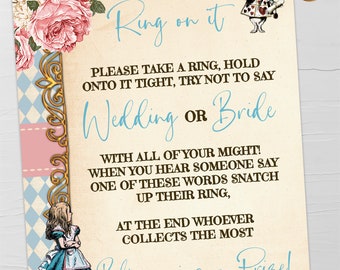 Put a Ring on it Bridal Shower Game, Don't Say Bride Alice in Wonderland Shabby Wedding Shower Ready to Print No Editable Game 30WG-500