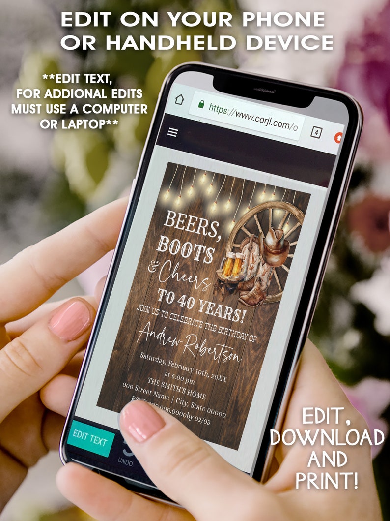 Rustic Western Beer Boots & Cheers Birthday Invitation (edit With Corjl ...
