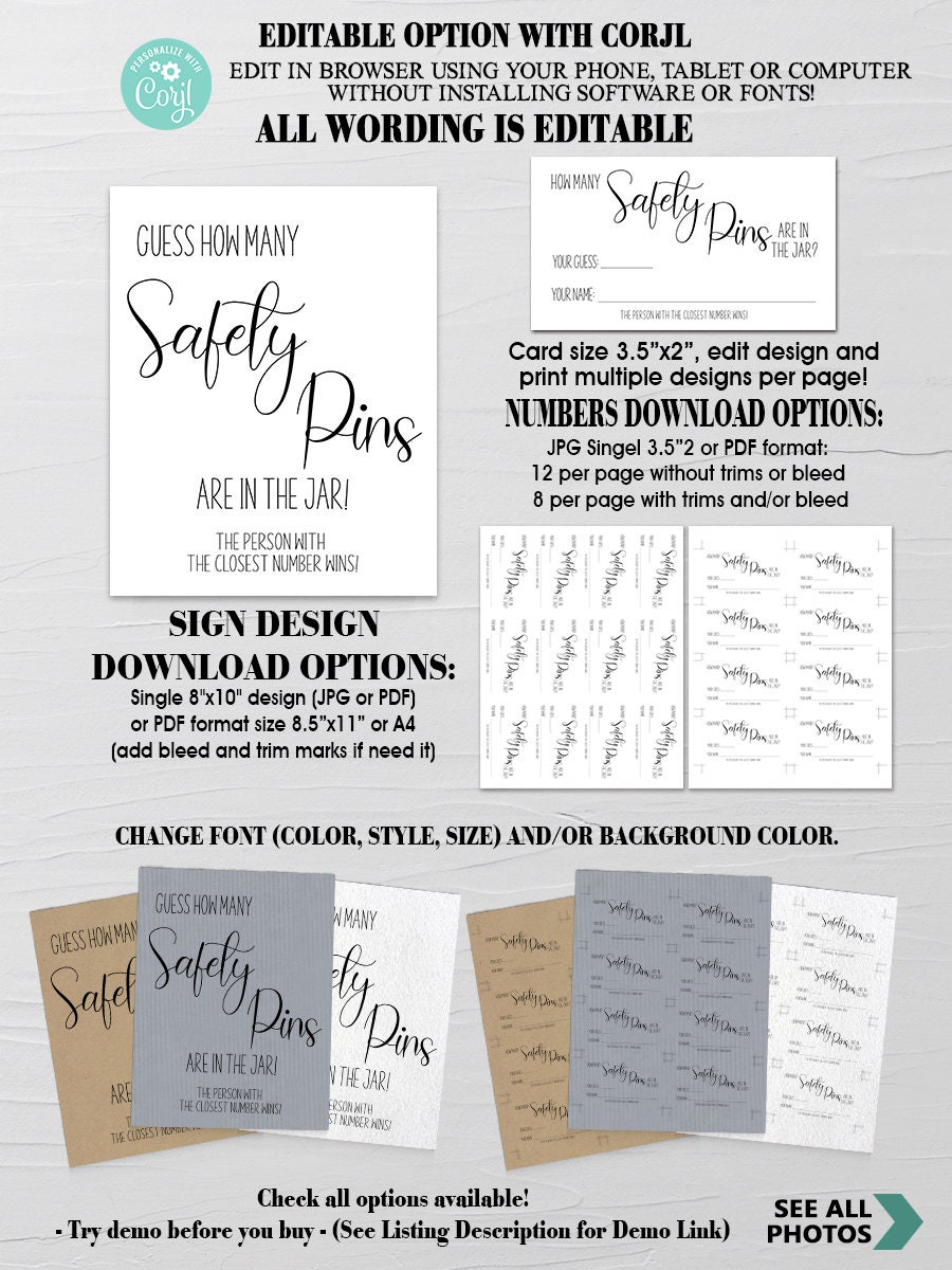 Guess How Many Safety Pins Game Editable Baby Shower Game Etsy