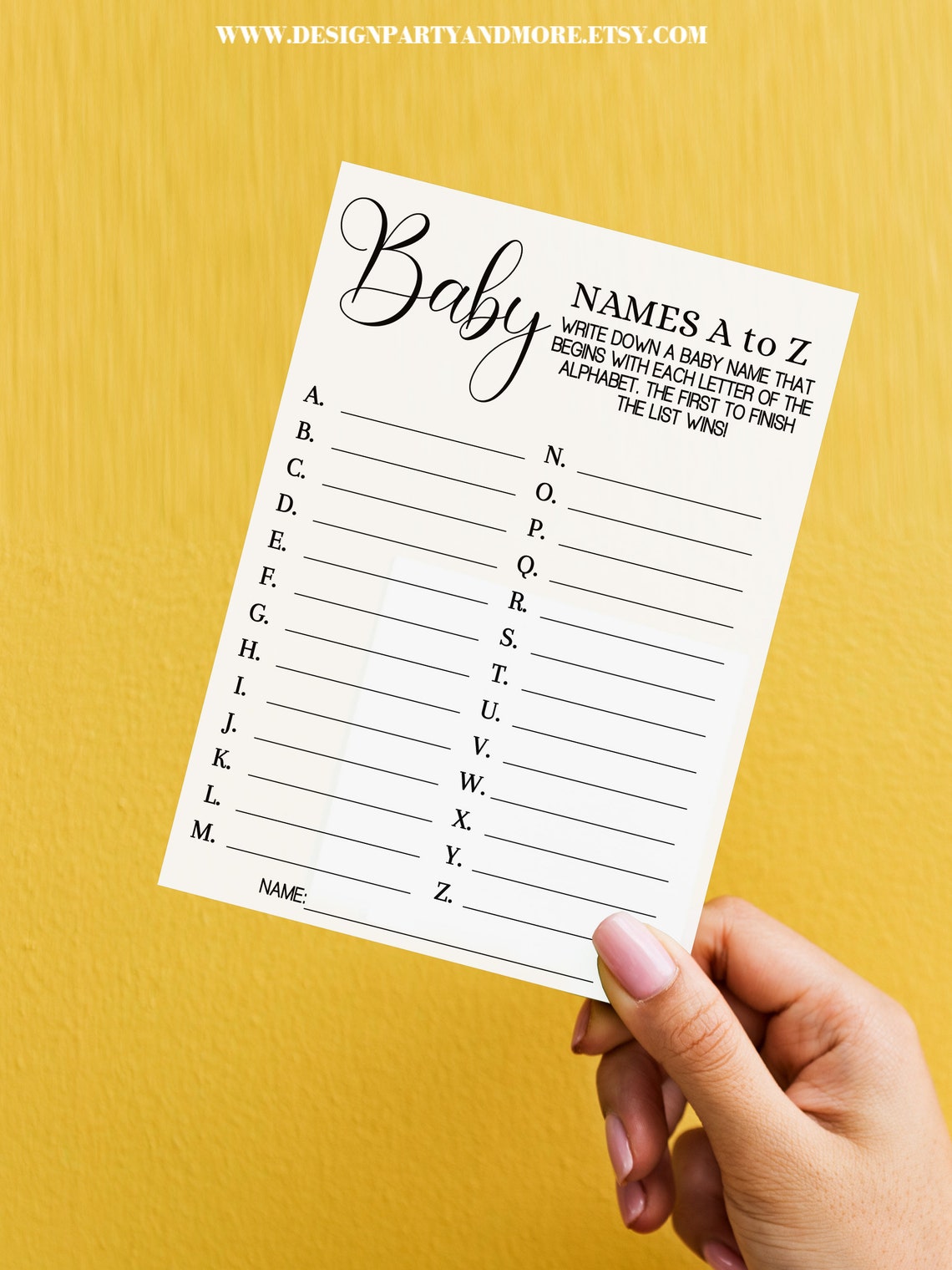 Baby Names A to Z Baby Shower Game, Minimalist Baby Shower Game, List Baby Name A to Z, No