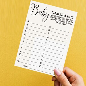 Baby Names A to Z Baby Shower Game, Minimalist Baby Shower Game, List ...
