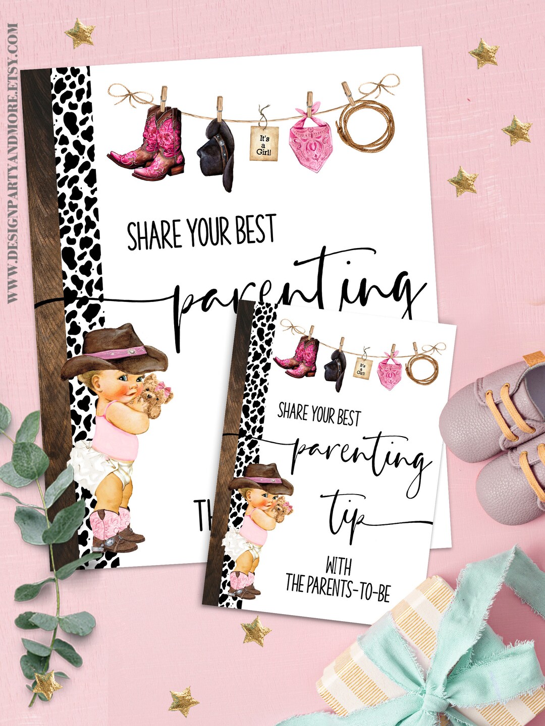Western Pink Cowgirl Baby Shower Game: Parenting Tip (ready to