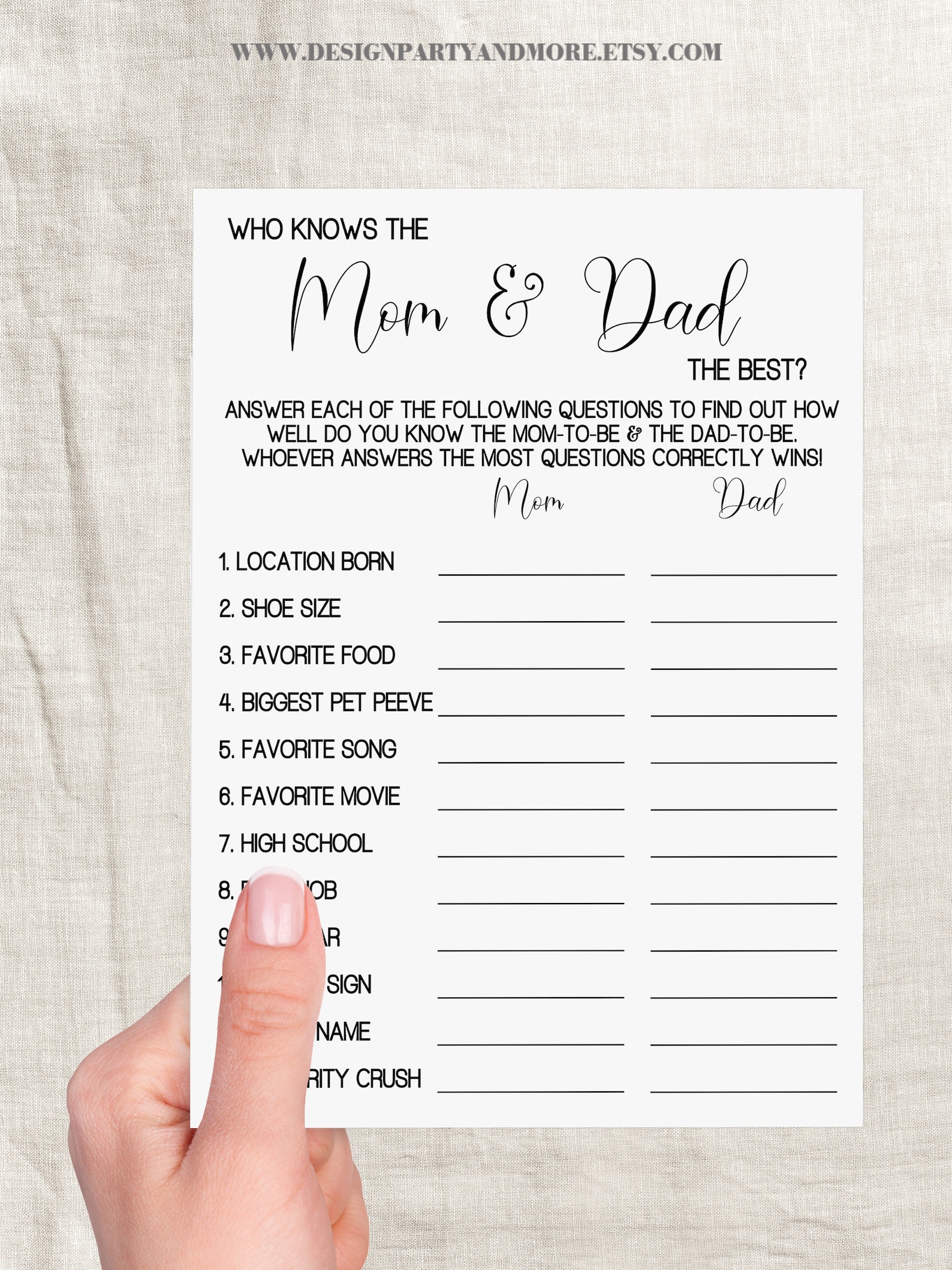Who Knows Mom and Dad Baby Shower Game, Minimalist Baby Shower, Do You ...