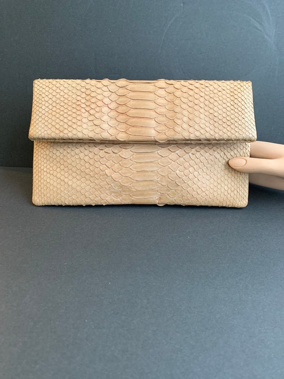 Gloria Astolfo Cream/Buff Snake Skin Clutch