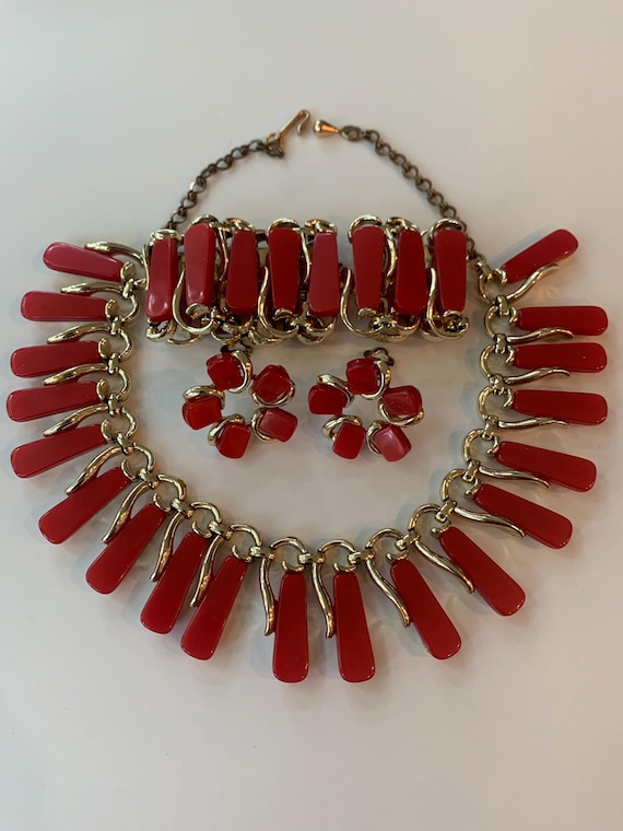 Vintage Taupe Thermoset Bracelet + Earring Set, MCM Demi Parure Set main image 1