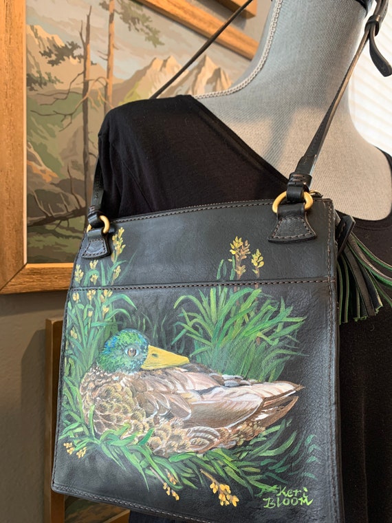 Hand Painted  Leather Cross Body Bag- Duck - image 4