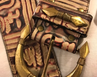 Vintage Billy Belts California Egyptian Hieroglyphics Wide Leather Belt … Vintage Wide Egyptian Hieroglyphic Brass and Leather “billy  main image 4