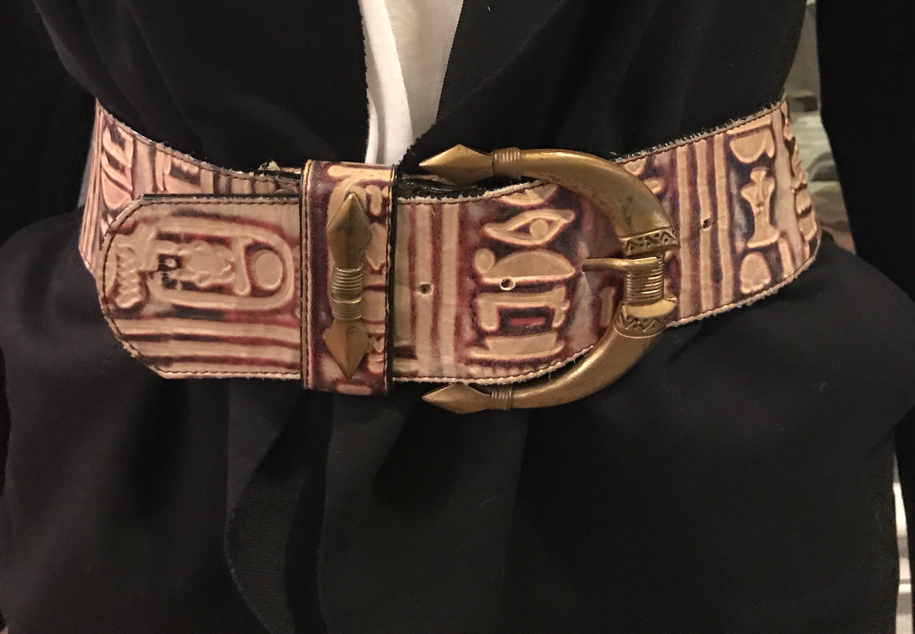 Vintage Wide Egyptian Hieroglyphic Brass and Leather “billy  display picture 3