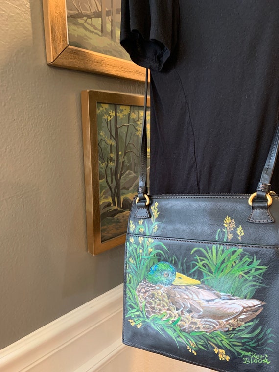 Hand Painted  Leather Cross Body Bag- Duck - image 3