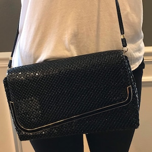 Vintage 80’s La Regale black metal scales convertible crossbody clutch.