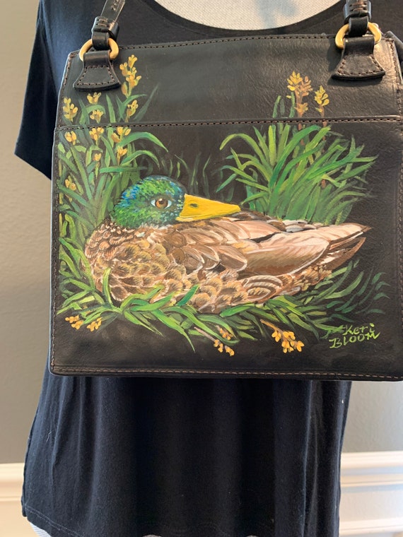 Hand Painted  Leather Cross Body Bag- Duck - image 5