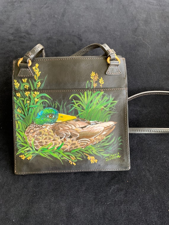 Hand Painted  Leather Cross Body Bag- Duck - image 10