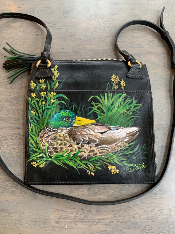 Hand Painted  Leather Cross Body Bag- Duck - image 7