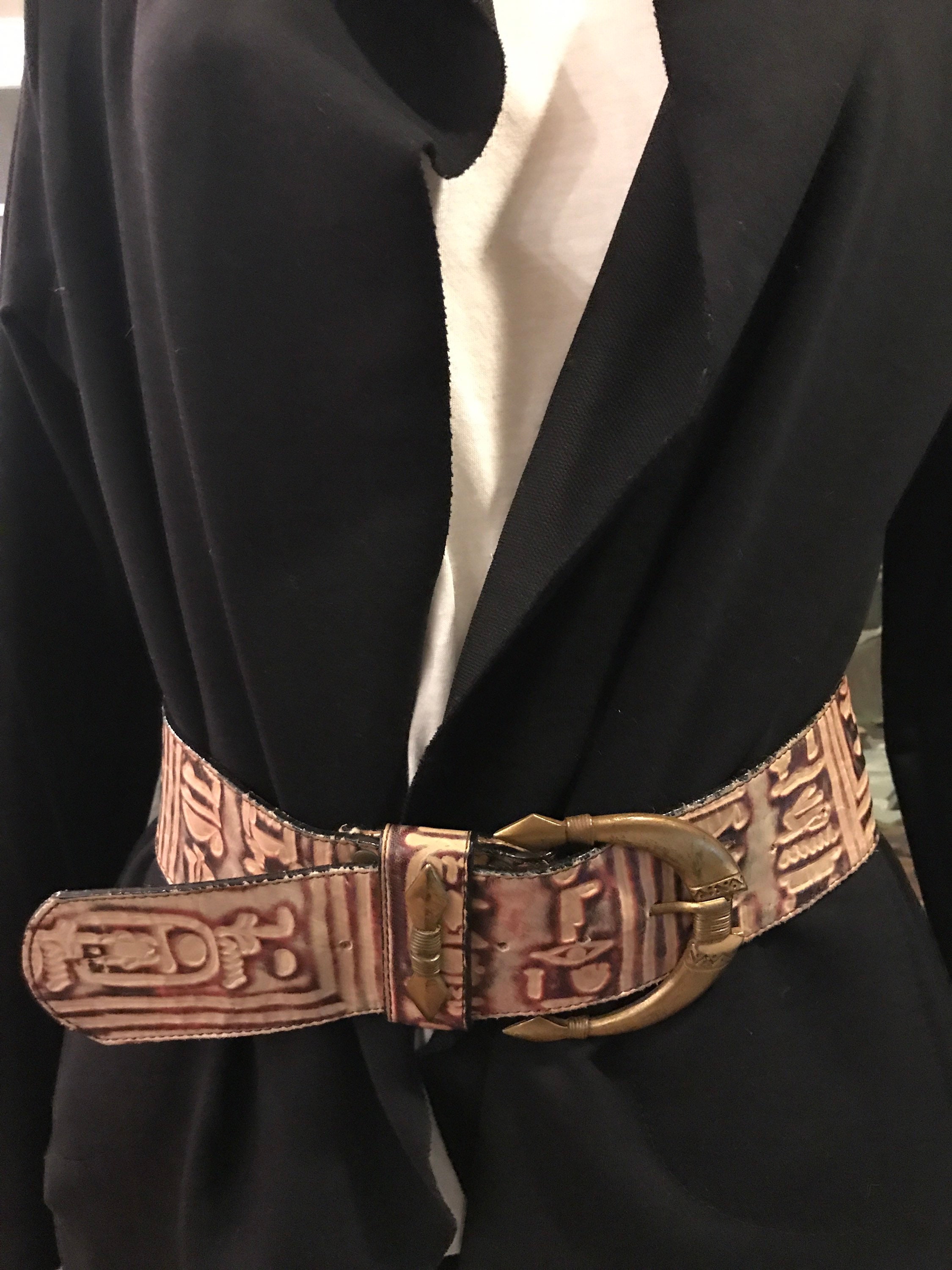 Vintage Wide Egyptian Hieroglyphic Brass and Leather “billy  display picture 1