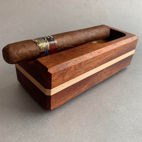 Striped Wooden Cigar Ashtray | Handmade Cigar Holder | Smoking Accessories | Groomsmen Gift, Bachelor Gift, Father's Day Gift, Cigar Gift