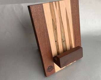 Striped Wooden Cookbook Holder | Handmade Adjustable Tablet Stand | Wood Cook Book, Recipe, iPad, Tablet Stand | Handcrafted Cookbook Stand