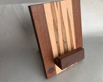 Handmade Striped Wood Cookbook Holder: Adjustable Tablet Stand