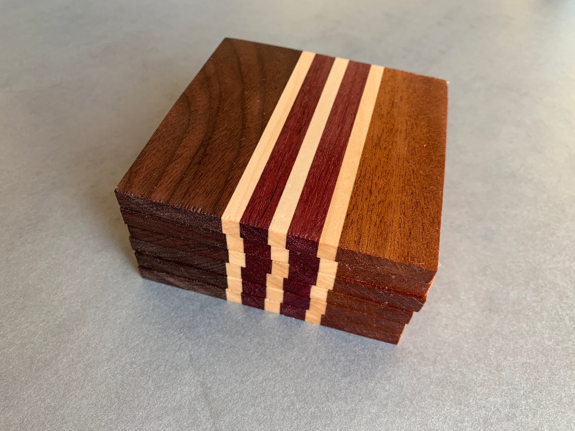 Costas de madera conjunto de 4 / Nogal Arce Purplewood / | Etsy