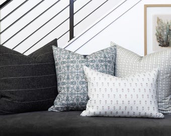 Four Pillow Set, Moody Floral Black-Print and Stripe Sofa Shams, SHADOW STUDY