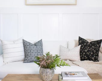 Four Pillow Set, Floral and Stripe Combination, Handmade Transitional Pillows, EVENING EDIT
