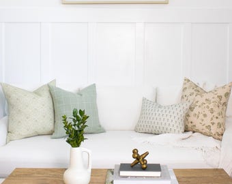Four Pillow Set, Blush Green and Cream Floral Cushion Combination, PASTEL POISE