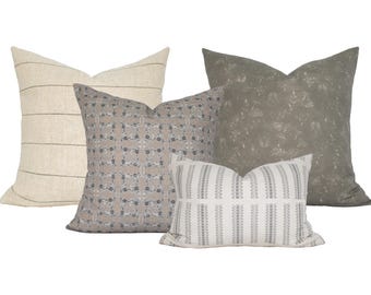 Four Pillow Set, Neutral Floral and Stripe Sofa Shams, SOFT SURROUND