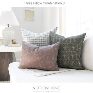 Three Pillow Set, Decorative Sham Combination, Mauve and Neutral Toss Pillows, Patterned Cushion Combo