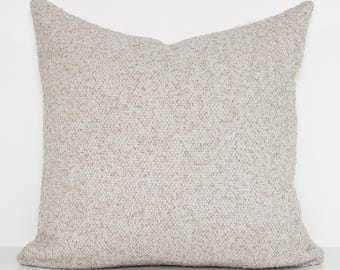 Beige Gray Bouclé Pillow Cover, Heavy Linen Cotton, Textured Accent Sham