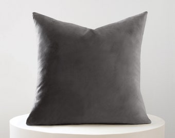 Charcoal Velvet Pillow Cover, Solid Pillow Cover, Designer Pillow Cover, Throw Pillows 20x20, VELVET INK