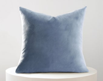 Indigo Blue Velvet and Linen Pillow Cover, Royal Blue Pillow Case, Navy Blue Designer Lumbar, Two Tone Throw Pillows 20x20, VELVET DENIM
