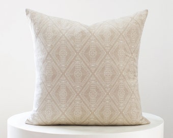 Tan Geometric Pillow Cover, Diamond Patterned Pillow Case, Beige Contemporary Lumbar, Double Sided Throw, Lyra Khaki
