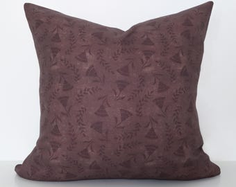 Dark Mauve Floral Pillow Cover, Burgundy French Linen, Vintage Accent Sham