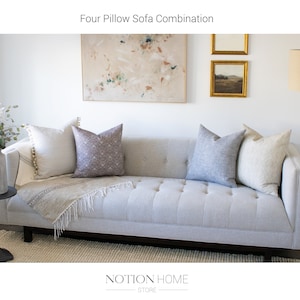 Four Pillow Sofa Set, Mauve and Neutral Combination, Curated Throw Pillow Collection, Solid and Patterned Shams