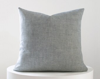 Powder Blue Pillow Cover, Double Sided Pillow Case, Steel Blue Lumbar, Textured Linen Throw, "SOLID LINEN ICE"