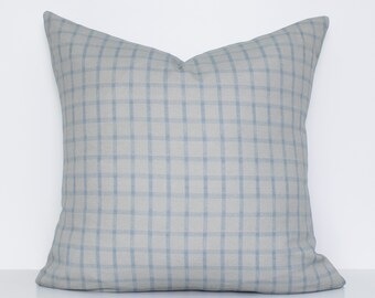 Gray Plaid Pillow Cover, Traditional Windowpane Accent Throw, Indigo Grid Designer Sham, TRELLIS GLACIER