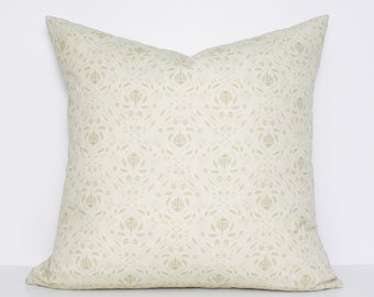 Neutral Floral Pillow Cover,  Wildflower Pattern Pillow Case, Beige Throw Pillow, Tan Block Print Lumbar, "Meadow Wheat" 20x20 14x20 22x22