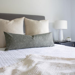 Extra Long Lumbar Sham 14x36, Modern Floral Pillow Cover, Neutral Bed Accent Cushion, FLEUR DRIFTWOOD XL