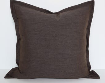 Warm Brown Solid Flange Pillow Cover, Small-Batch Linen Throw Cushion, FLANGE ESPRESSO