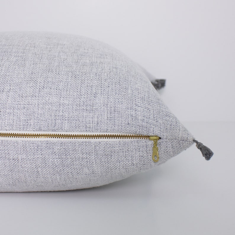 Gray Linen Pillow Cover, Tassel Pillow Cover, Neutral Pillow Cover, Designer Pillow Cover, Throw Pillows 20x20, LINEN TASSEL GREY image 3