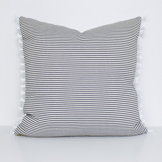 Pinstripe Tassel Pillow Cover in Black and White