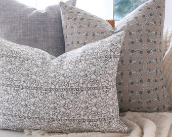 Three Pillow Set, Periwinkle Taupe Cover Combo, Floral Solid Sofa Trio, MUTED & MODERN