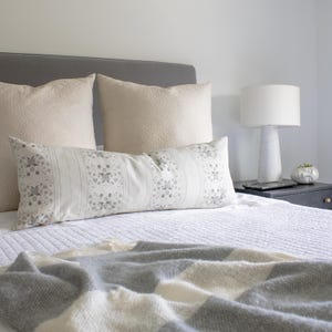 Extra Long Lumbar Pillow Cover 14x36, Cream Floral Sham, Neutral Bed Accent Cushion, MAE PEARL XL
