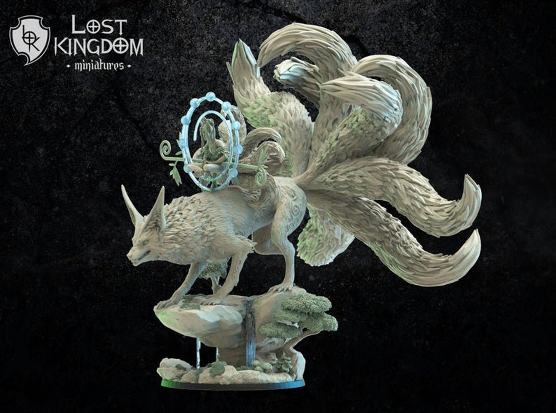 Kitsune Druid on Fox 3 base options 60mm round or 50x50mm Etsy