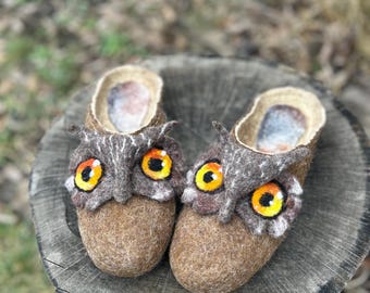 Gevilte wollen pantoffels: OOAK Animal Home Shoes