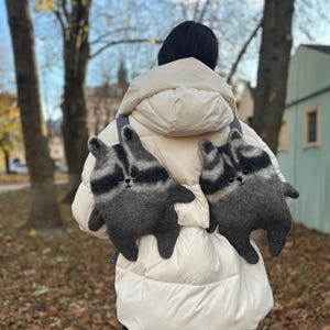 Felted Raccoon Backpack, Handmade Wool Animal Bag